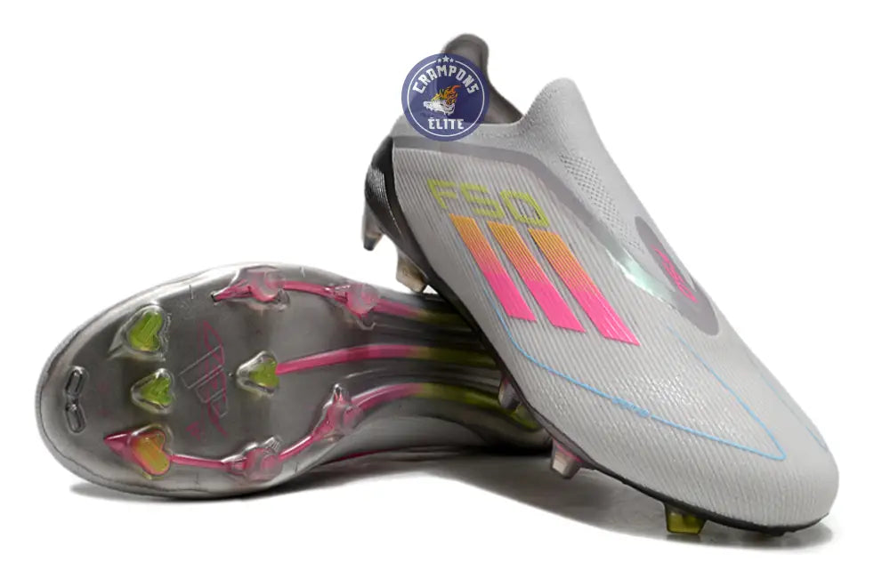 F50 Elite Laceless FG Gris/Rose/Jaune – Image 3