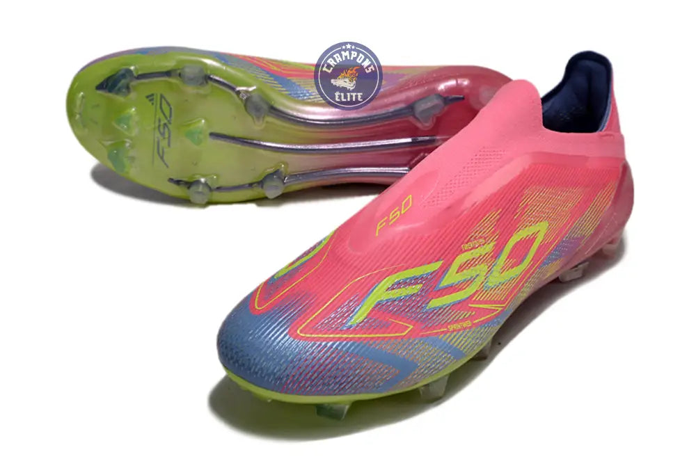 F50 Elite Laceless FG Mystic Victory - Lucid Pink/Lucid Lemon/Blue Fus – Image 3