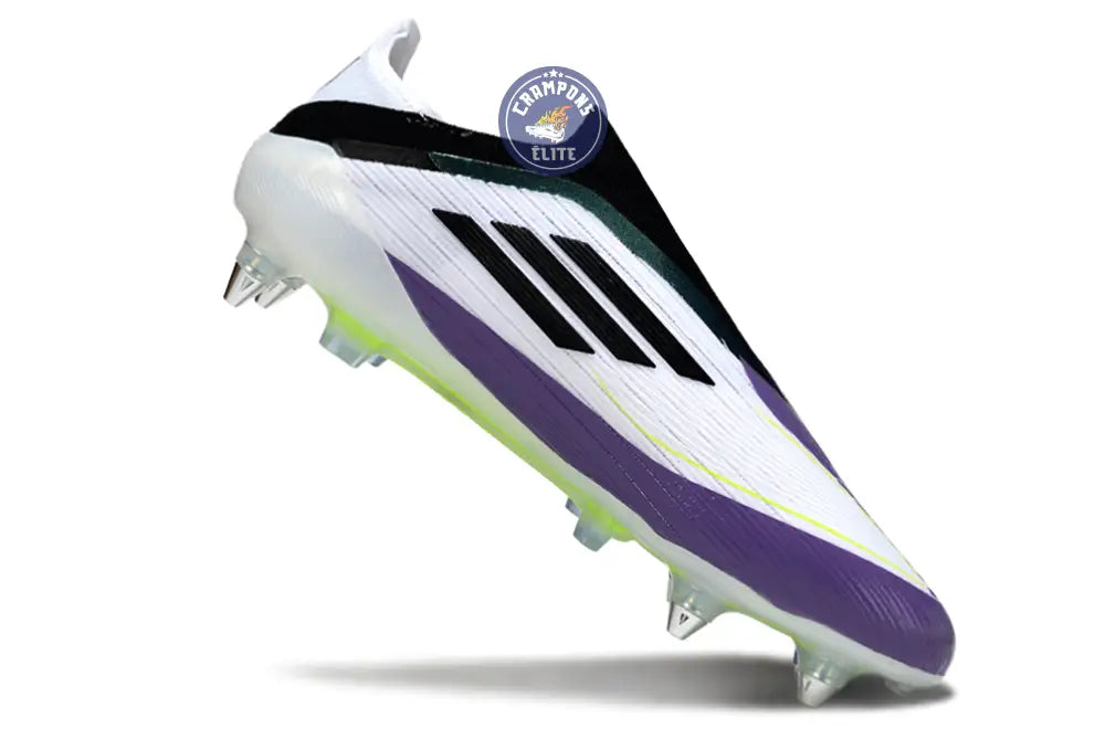 F50 Elite Laceless SG - Blanc/Noir/Violet/Jaune Fluo – Image 3